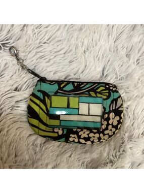 Vera Bradley zip ID Coin Keys Cards holder case with lobster claw clasp